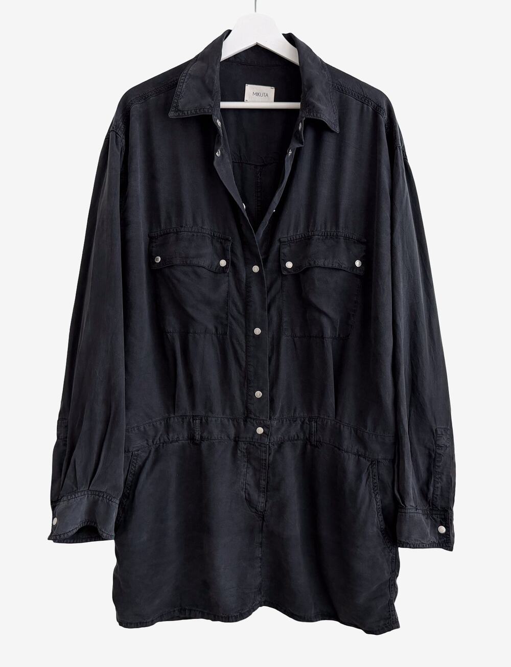 MIKUTA Lyocell Cargo Shirt Dress XL Washed Black